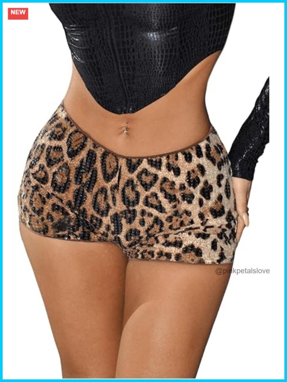 Glitter Sequin Leopard Print Low Rise Micro Mini Booty Shorts Sexy Rave Club